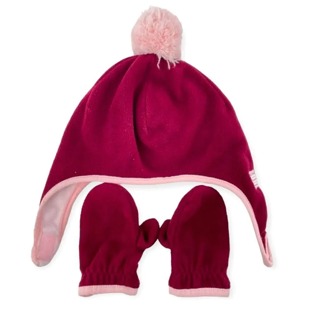 Old Navy Girls Wine Pink Performance Fleece Winter Hat & Mittens Set Large